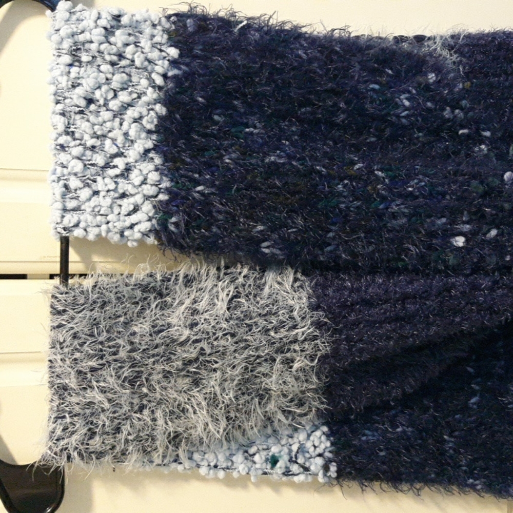 INC Fluffy Knit Winter Long Scarf Blue Cozy Warm Mixed Media Fringe Sparkles